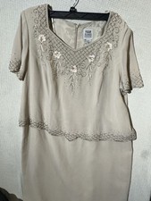 R M Richards Women's Petite 20WP Beige Embellished Embroidered Dress