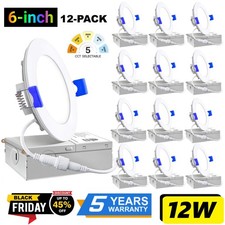 12-Pack 6 Inch 5CCT Ultra-Thin LED Recessed Ceiling Light,2700K-5000K Selectable