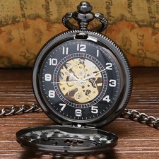 Father's Day Gift Steampunk Dad Pocket Watch Mechanical Hand-Wind Short Chain