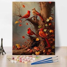 Red Cardinal Paint by Numbers Kit for Adults Beginners, Birds Oil Painting fo