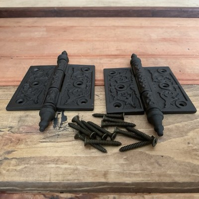 Set of 2 Fancy Cast Iron Hinges w/Screws...Ship Free!