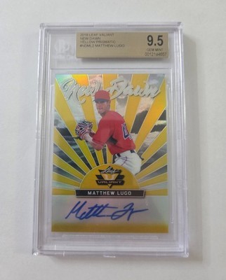 2019 Matthew Lugo Leaf Valiant New Dawn Yellow Prismatic Auto 7/10 BGS 9.5