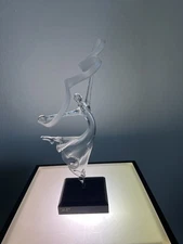 Vintage Milon Townsend Clear Art Glass  Ribbon Dancer Ballerina, Signed