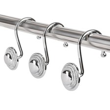 Decorative Round Shower Curtain Hooks Heavy Duty Solid Rustproof Metal Chrome