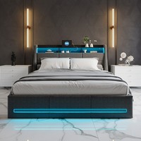 Polsterbett 140X190Cm Bettgestell Stauraumbett Mit-Usb Led Lattenrost Doppelbett