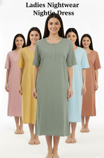Ladies Nightdress Womens Nightie Cotton Blend Ladies Short Sleeve Button in UK