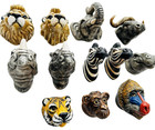 12 Hand Painted Porcelain African Animal heads with glass eyes knobs pulls — photo 3