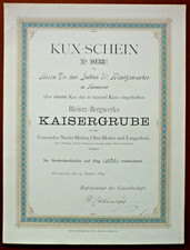 Kopalnia ołowiu Kopalnia Kaiser, Kopalnia Kaiser Kr. Friedberg Kux 1885 o. dewaluacja