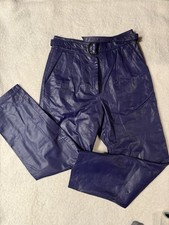 Vintage Danielle Purple Genuine Leather Pants Size 13/14 Belted Made In Korea