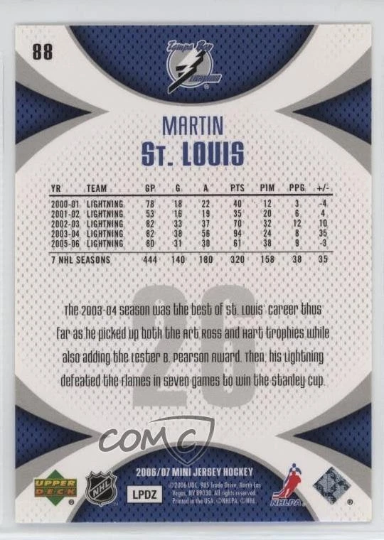 2006-07 Upper Deck Mini Jersey Collection Martin St Louis #88 HOF - Image 2 of 2