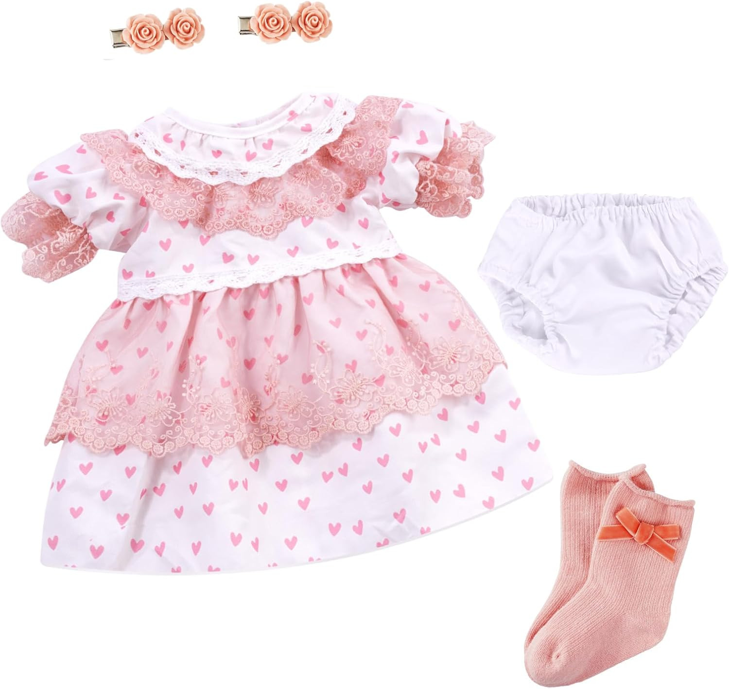 BABESIDE 5 Pcs Reborn Baby Doll Clothes for 17-22 inch dolls, White, Pink