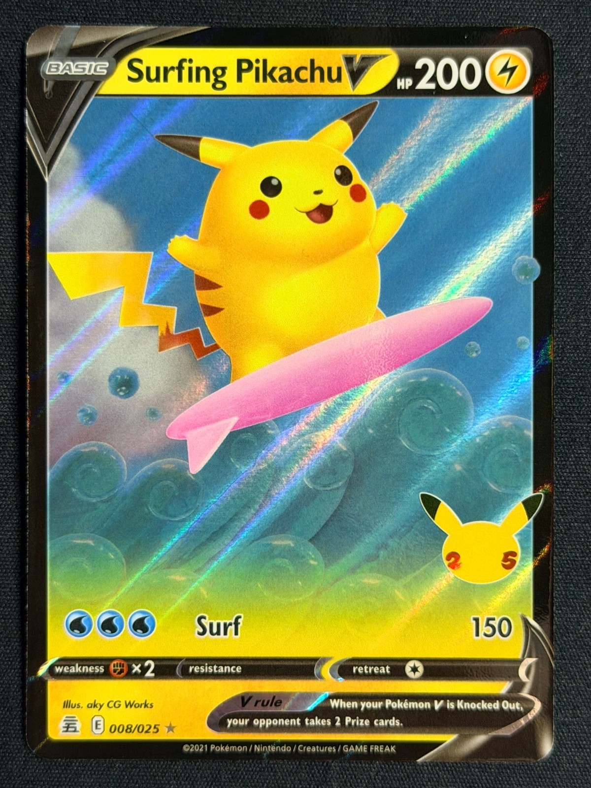 Surfing Pikachu V 008/025 Pokemon TCG Celebrations NM