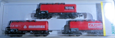 Minitrix 13422 N 3-er Set 4-achsige Kesselwagen Feuerlöscher makellos in OVP