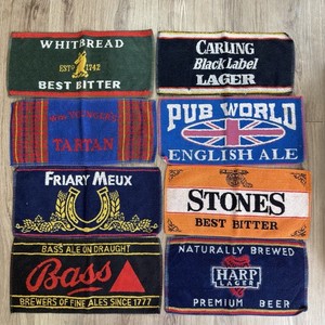 Vintage Beer Bar Towels Lot Of 8 Bass Harp Carling Whitbread Stones Pub Brewery