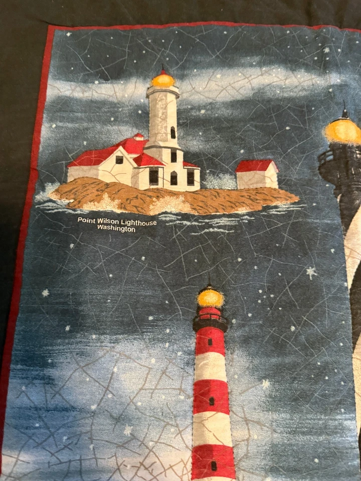 Hand Quilted Panel Theme of Lighthouses, Finished, 40” x 31” w/ Rod Pocket - Image 3 of 4
