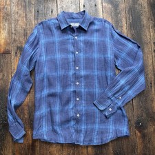 Canali Mens Linen Shirt Blue Mens LS Made In Italy
