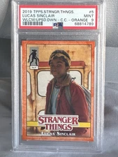 2019 Topps Stranger Things Lucas Sinclair Character Card Orange 41/99 PSA 9