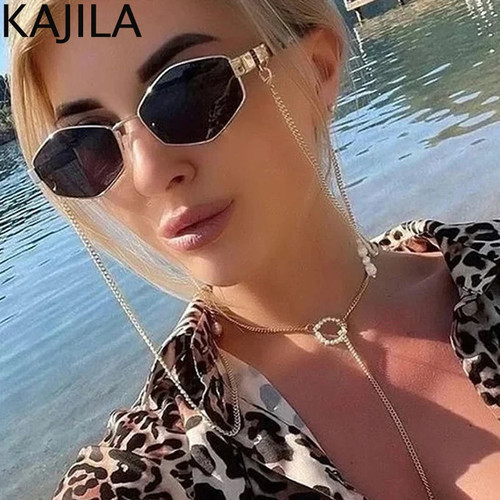 Occhiali da sole donna sexy montatura piccola esagonale con catena 2025 marca lusso designer - Foto 20 di 27