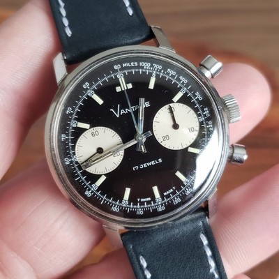 1960s Vantage (Hamilton) Vintage Chronograph Watch Reverse Panda 37mm Steel 7733