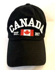 Canada Hat Youth Hats Black Cotton Embroidered Flag EST 1867 Maple Leaf