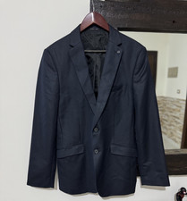 Zara Man Blazer Jacket Navy Blue Mens US 38 Regular EU 48 Two Button Smart