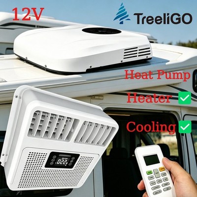 Treeligo 12V Heat Pump RV Air Conditioner 10K Camper Non-ducted Rooftop A/C Unit