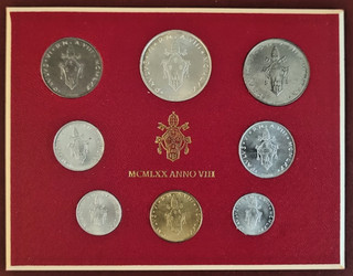 Vatican City 1970 Oficial Mint Set 8 Coins Paulus VI MCMLXX ANNO VIII UNC Silver