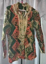 VTG Multicolor Men Tunic Embroidery Hawaiian African Print Long sleeve Shirt L