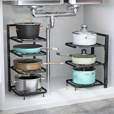 Adjustable Kitchen Storage Rack – Multi-Layer Pot Pan Organizer Shelf Space Save