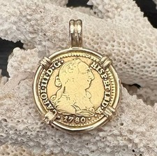 Gold Coin 22K Spanish Treasure Authentic Pirate Doubloon 1 Escudo set 14K gold