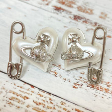 Vivienne Westwood Earrings Pierce ORIETTA Heart Orb Silver Pearl No Box New F/S