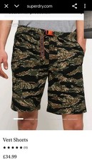 Superdry Shorts Mens W28 Green Tiger Camouflage Military Casual Belt youth 