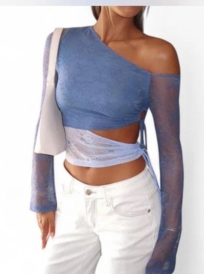 NWT Women s White Fox Boutique Best Believe Long Sleeve Top Sz XS Lace Top