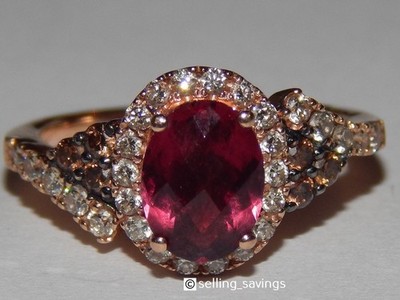 14K ROSE GOLD LEVIAN RHODOLITE GARNET & DIAMOND RING SIZE  5.25