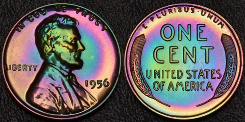 1956 PROOF Lincoln Wheat 1 One Cent MONSTER Rainbow Toning (58-73)