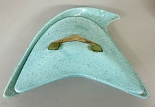 Vintage MCM Atomic Blue Gold Boomerang Candy Covered Dish California Pottery
