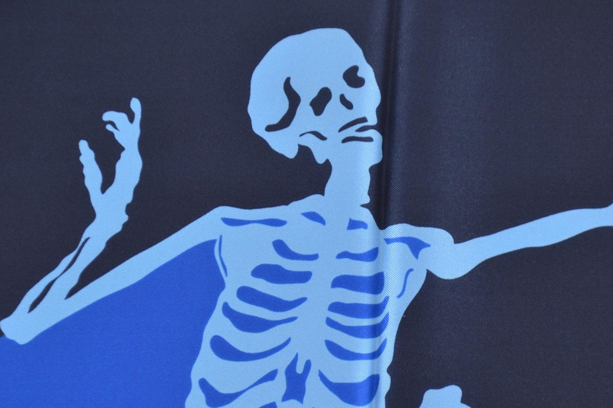 New Alexander McQueen 521498 Blue Black DANCING SKELETON Silk