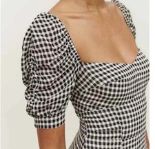 Reformation Bandit Midi FalDress Womens 2 Gingham Check Puff Sleeve Cottagecore
