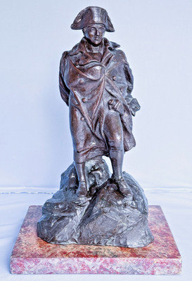 19C Bronze Statue France Emperor Napoleon Bonaparte Marble Base Waterloo Battle