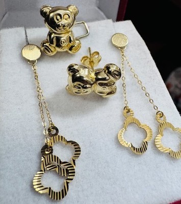 Damen 18K 750 echte feine Dubai VAE Gold Ohrhänger & Bär Ohrringe 2 Set 4,8 g