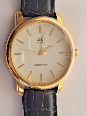NEW Vintage Q&Q Men's Quartz Watch 9.5'' Leather Band 40mm Gold-Tone Case