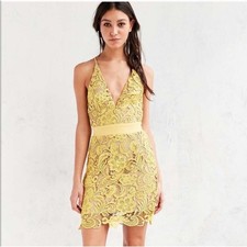 Dress the population yellow lace Ava mini dress