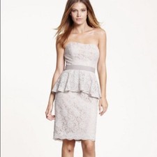 Watters & Watters Taupe Beige Peplum Lace Formal Strapless Dress Size 12 NWT