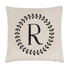 Letter R Floral Wreath Alphabet Linen Cushion Cover Pillow - Flowers