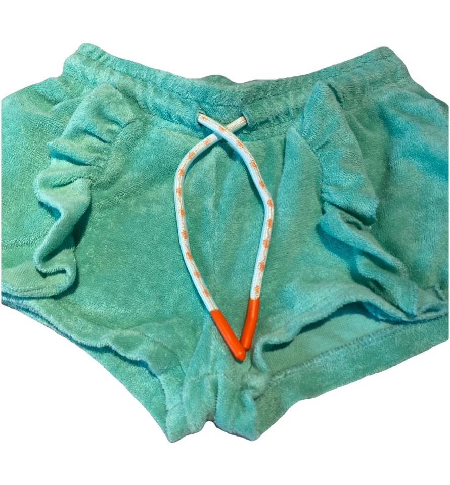 OILILY Girls Green Terry Ruffled Shorts 100% Organic Cotton Size 6 Worn Once! - Image 2 of 4