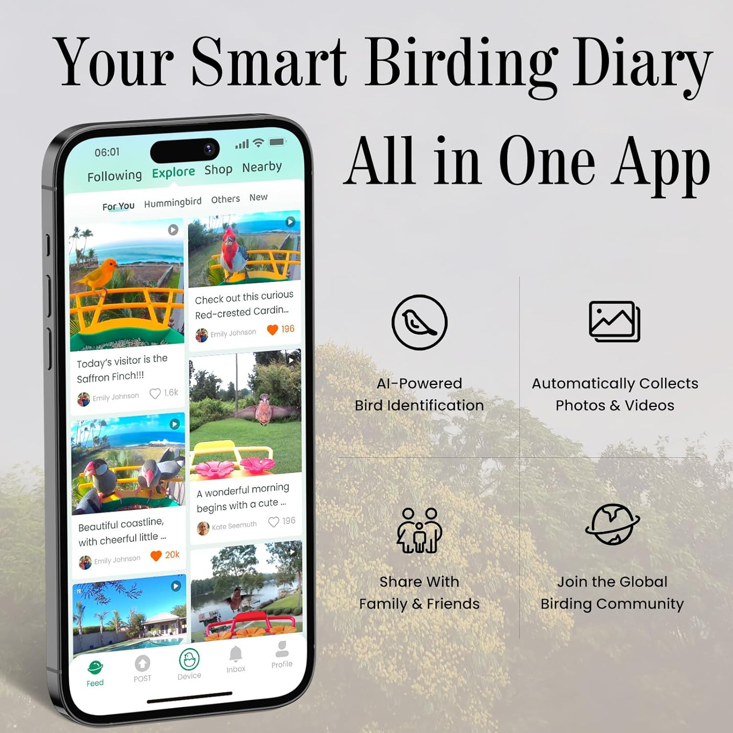 Freesason Smart Bird Feeder with Camera & AI Bird Identifier, 2K HD Auto-Capture