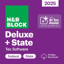 H R Block Tax Software Deluxe State 2025 for Windows and Mac