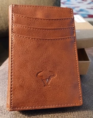 Men Bifold BULLIANT Magnetic Close Slim Rfid  Wallet Genuine Leather Brick Brown