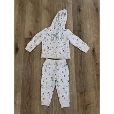 Gap Heart Print Glitter Logo Hoodie Jogger Set Toddler 2T Oatmeal Tracksuit