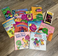 Barney Friends Baby Bop Lot Of Books, VHS, Table Cover, Action Figure Vintage